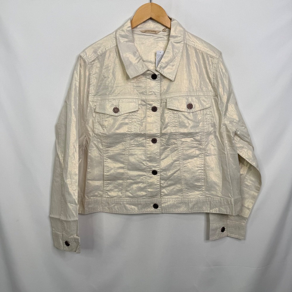 Soft Surroundings Soft Glow Foil Button Front Jacket Champagne Metallic 1X 2HG08 - Picture 3 of 9